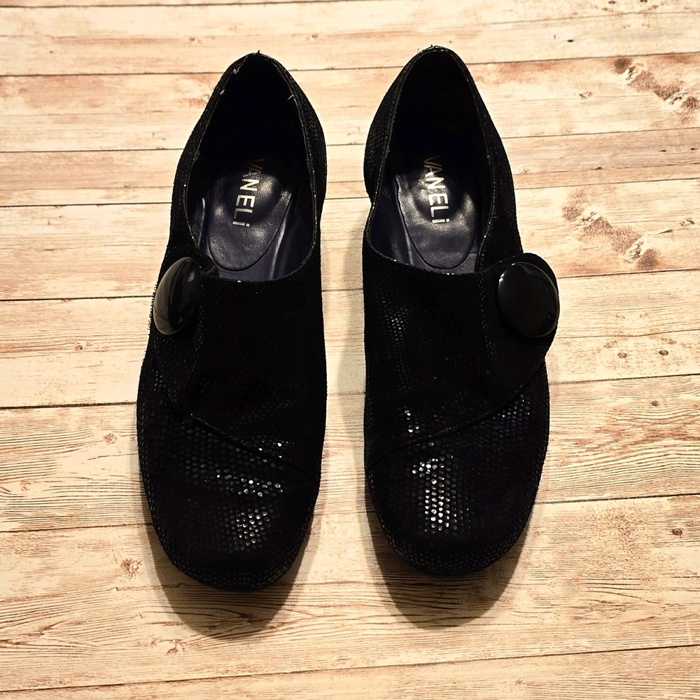 Vaneli Black Low Wedge Heeled Loafer